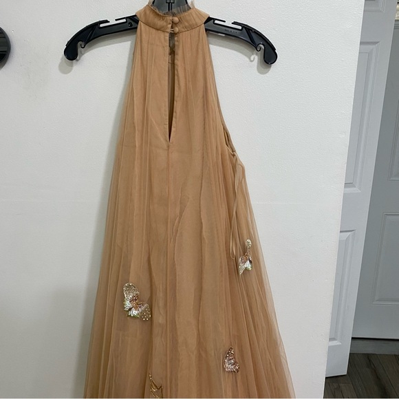 NWOT Anthropologie BHLDN Cordelia Embroidery Beige Pink Maxi Dress Gown Sz 4 - Picture 10 of 13